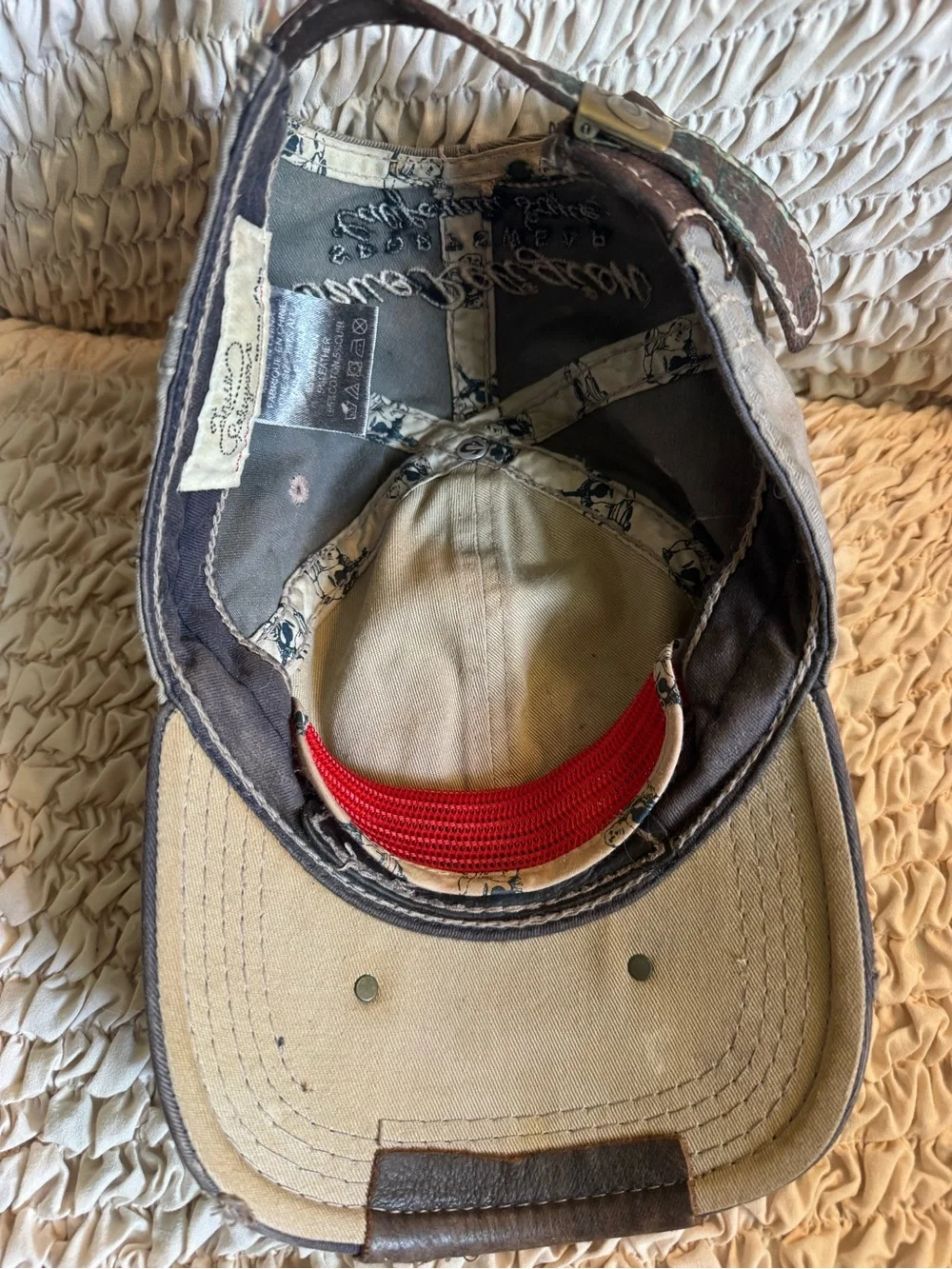 True Religion Distressed Horseshoe & Leather Baseball Hat